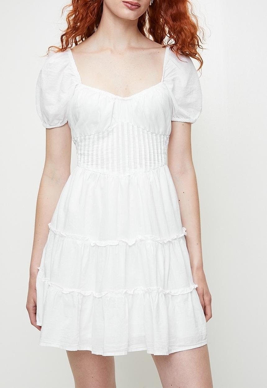 Brave Soul - Ladies Short Sleeve Pleated Dress - White