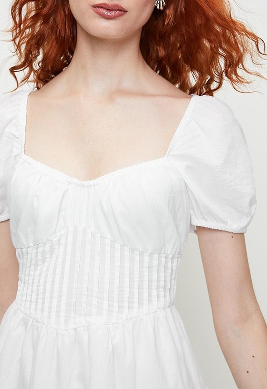 Brave Soul - Ladies Short Sleeve Pleated Dress - White