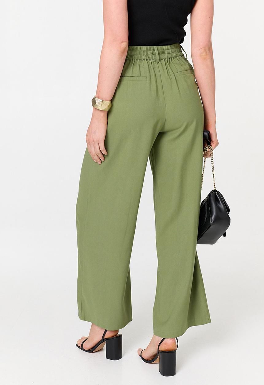 Izabel London - High Waist Straight Leg Trouser - Khaki