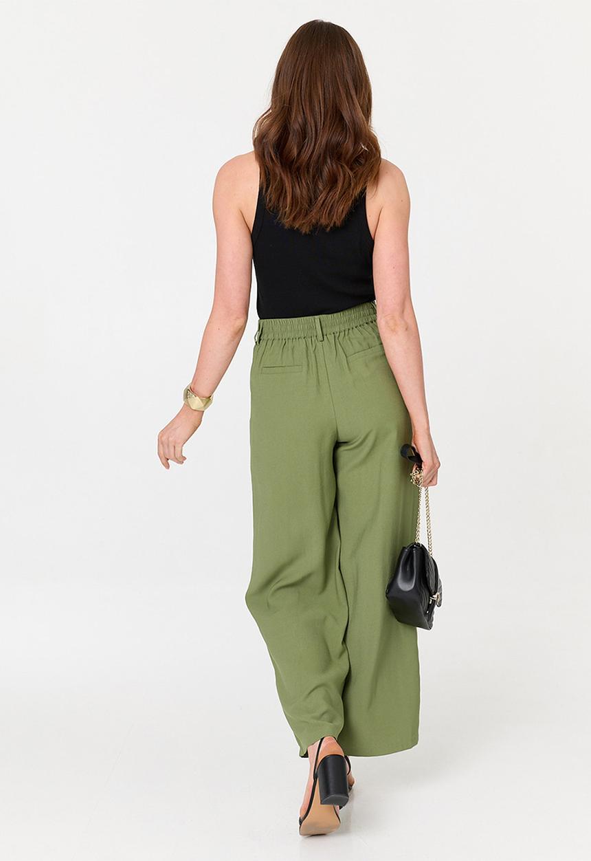 Izabel London - High Waist Straight Leg Trouser - Khaki