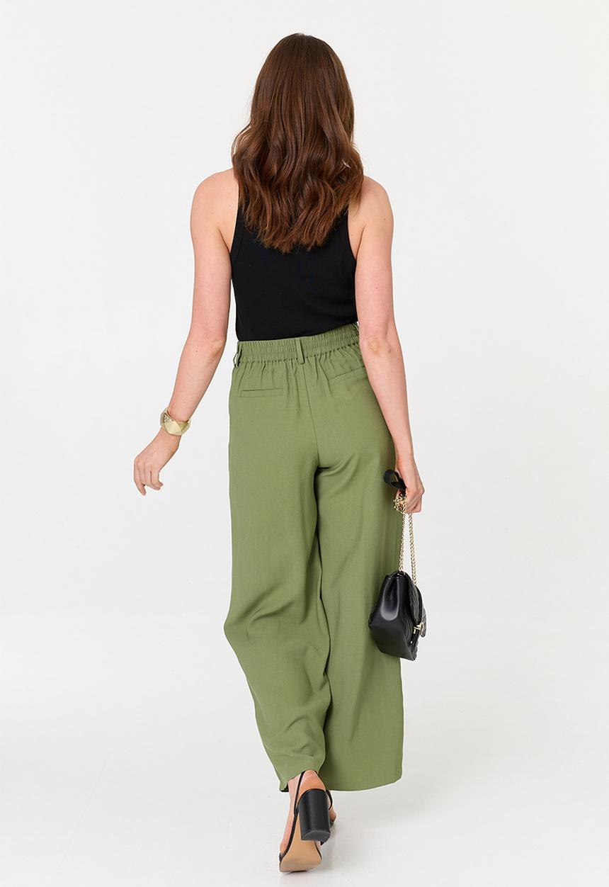 Izabel London - High Waist Straight Leg Trouser - Khaki