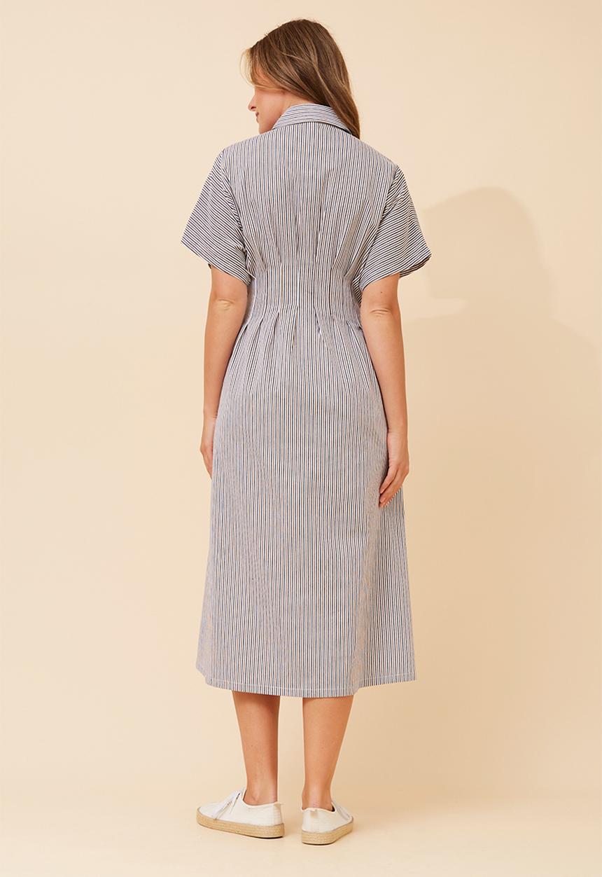 Izabel London - Batwing Stripe Maxi Dress With Waist And Back Dart Detail - Toffee