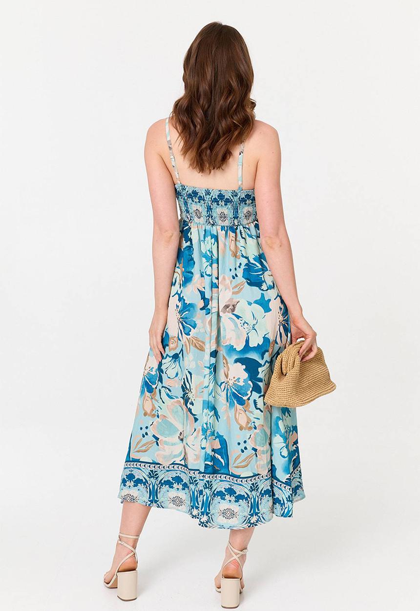 Stella Morgan - Sleeveless Strappy Boobtube Printed Floral A-Line Maxi Dress - Blue