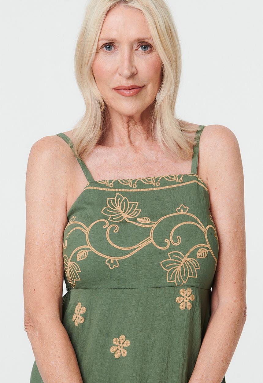 MANDI - Strappy Boobtube Printed A-Line Maxi Dress - Green