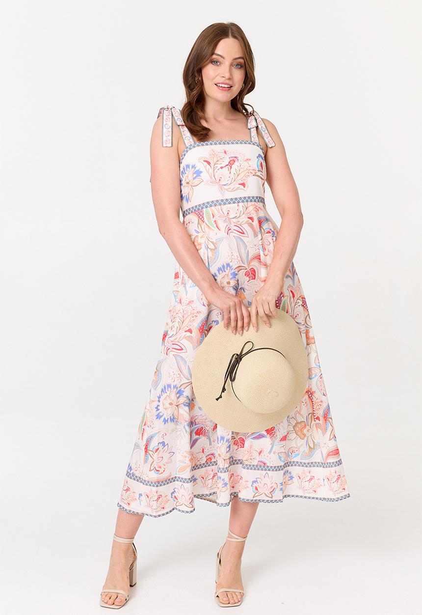 Stella Morgan - S/Less Strappy Boobtube Printed Floral A-Line Maxi Dress Border Print - Multi Whit