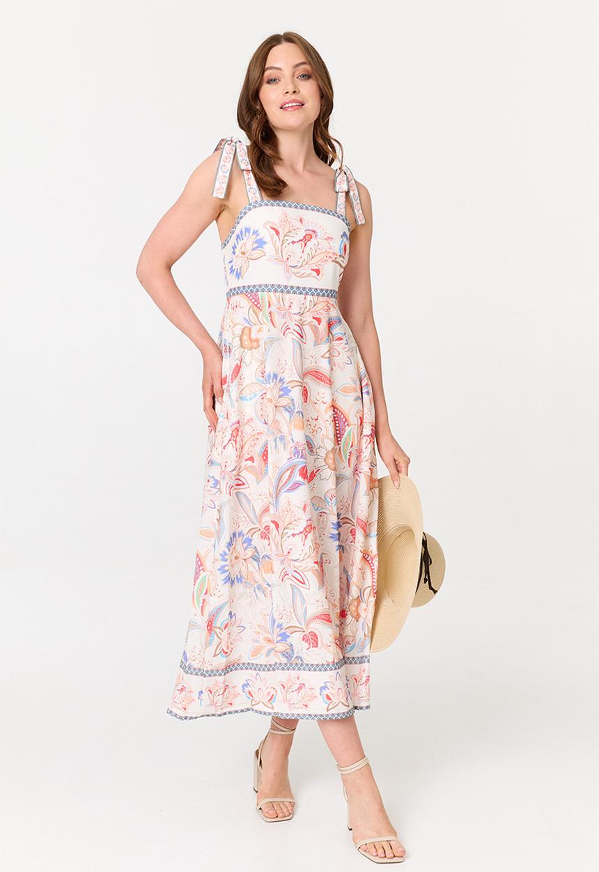 Stella Morgan - S/Less Strappy Boobtube Printed Floral A-Line Maxi Dress Border Print - Multi Whit