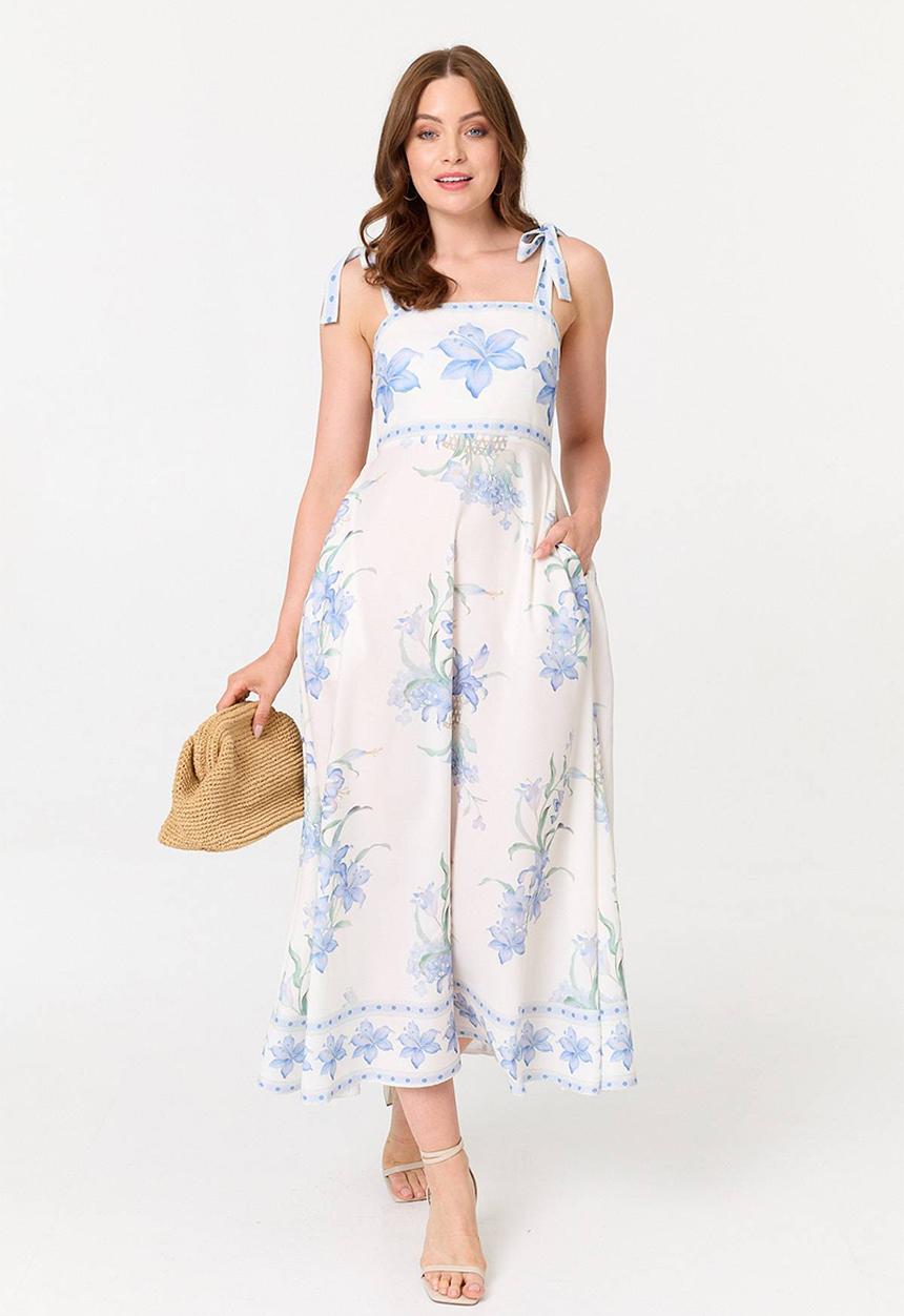 Stella Morgan - S/Less Strappy Boobtube Printed Floral A-Line Maxi Dress Border Print - Multi White