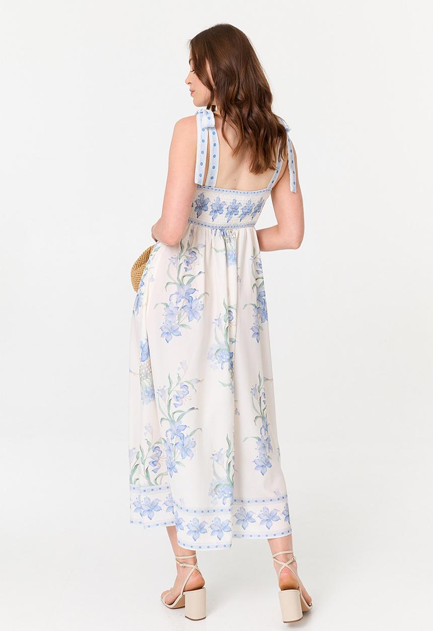 Stella Morgan - S/Less Strappy Boobtube Printed Floral A-Line Maxi Dress Border Print - Multi White