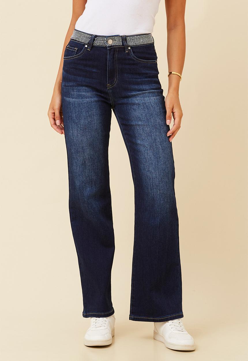Stella Morgan - High Waist Rinse Wash Wide Leg With Slight Kick Boot - Dark Denim