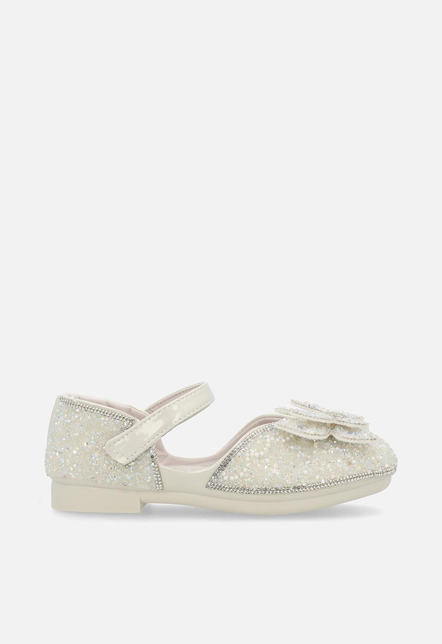 Pop Candy - Rhinestone princess flats with butterfly bow detail - white