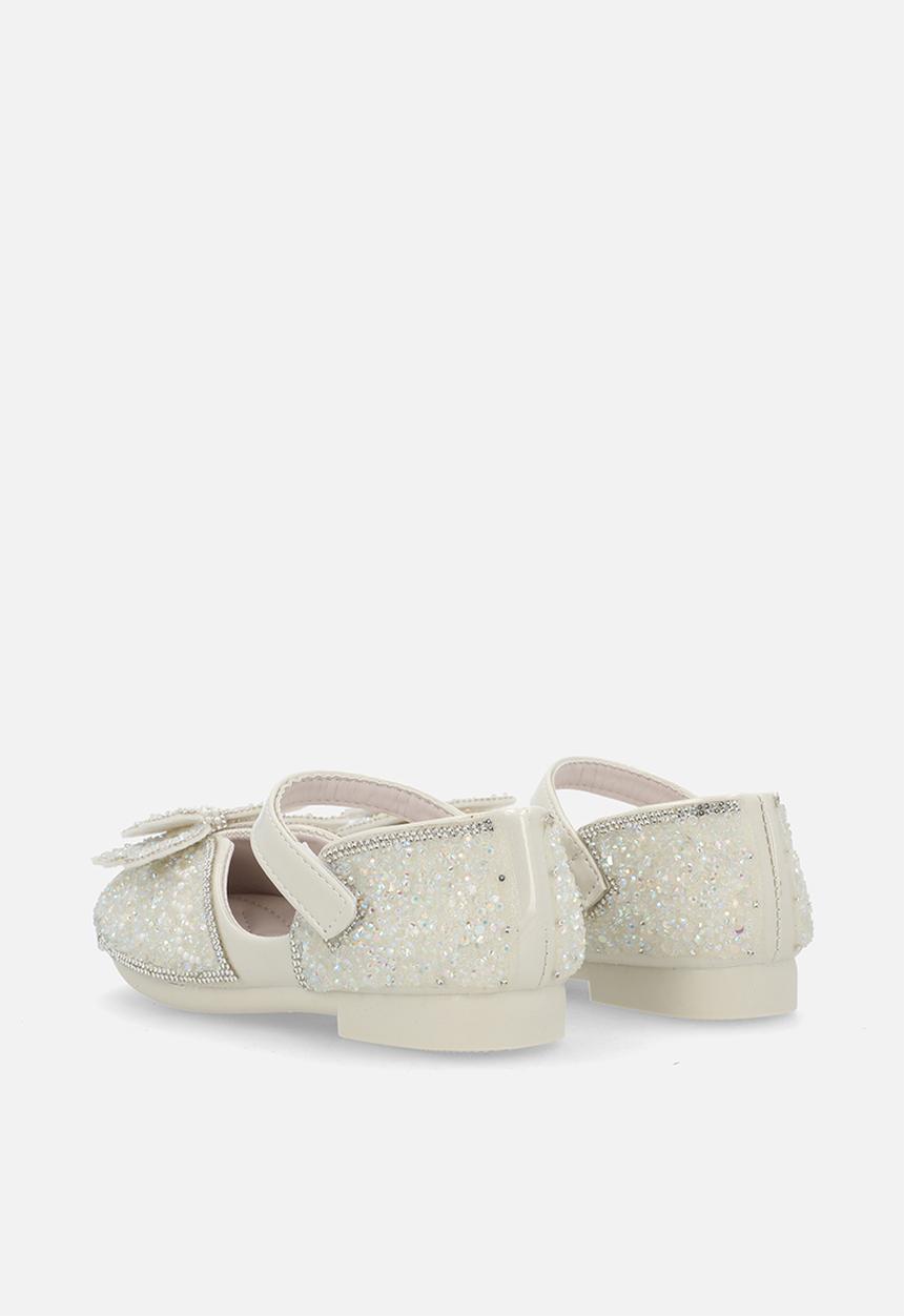 Pop Candy - Rhinestone princess flats with butterfly bow detail - white