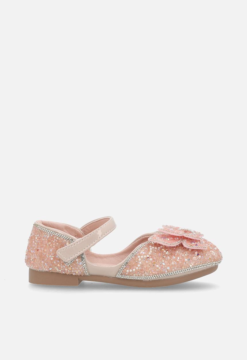 Pop Candy - Rhinestone princess flats with butterfly bow detail - pink