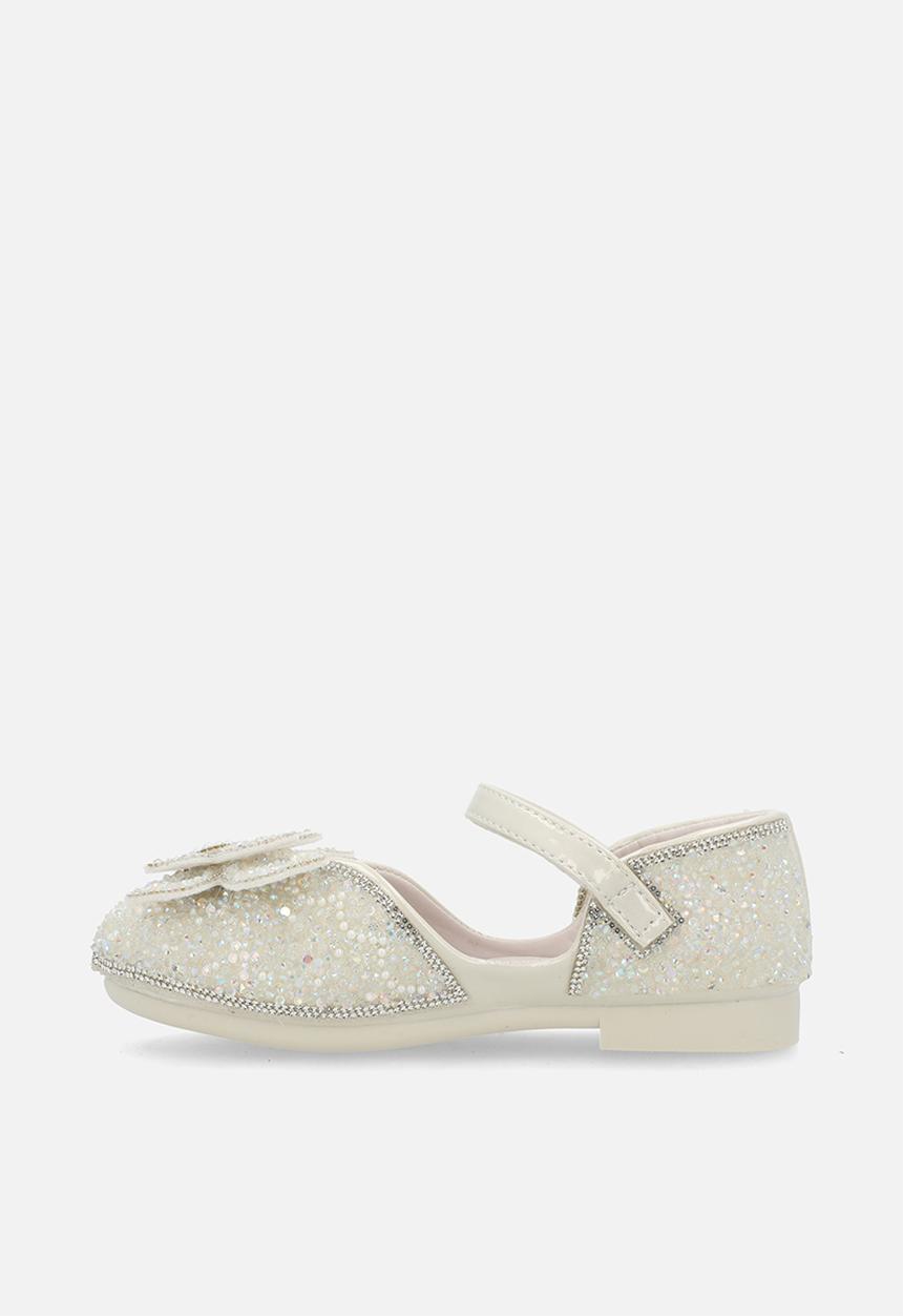 Pop Candy - Rhinestone princess flats with butterfly bow detail - white