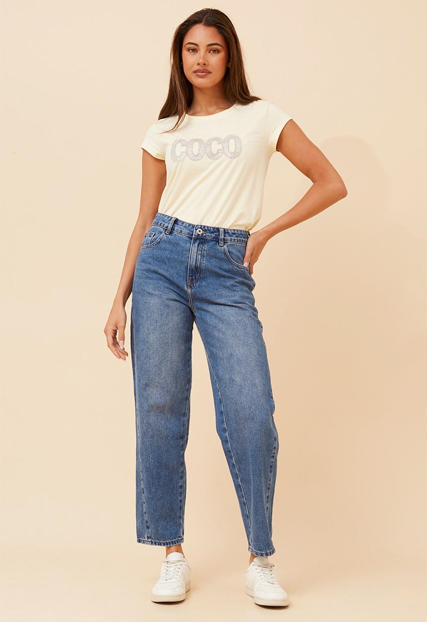 MANDI - Mid Waist Barrel Jean - Mid Denim