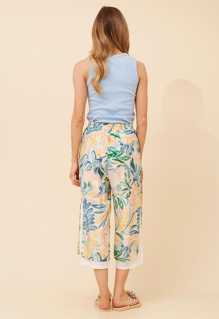 Izabel London - Drawcord Easy Wearing Pull On Printed Pant With Plain Lining Front - Multi Blue