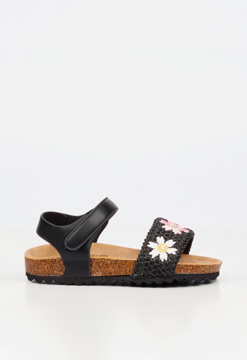 Little Miss Black - Iris 1 Raffia Cork Sandal - Black