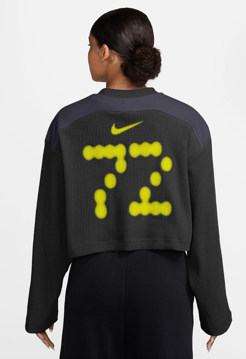 Nike - W Nk Sportswear Oversized Cropped Jersey - Black/Gridiron/Lemonvenom
