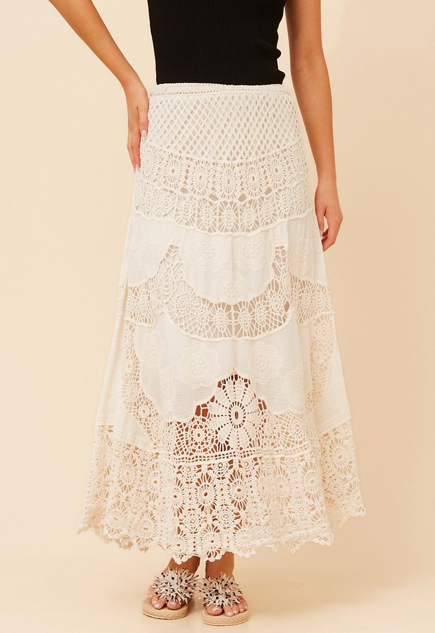 MANDI - Pull On Crochet Maxi Skirt - Ivory