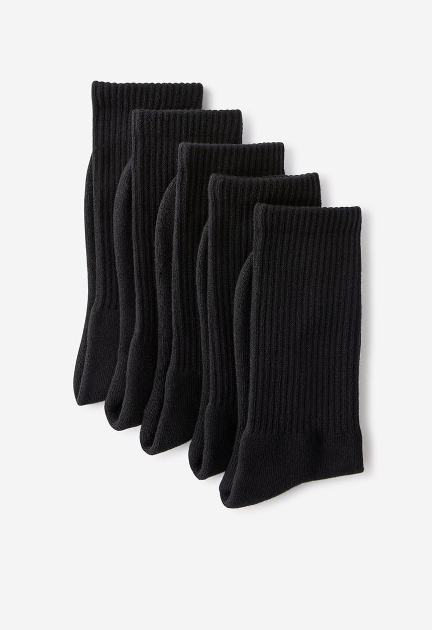 Cotton On - 5 Pack Essential Crew Socks - Black