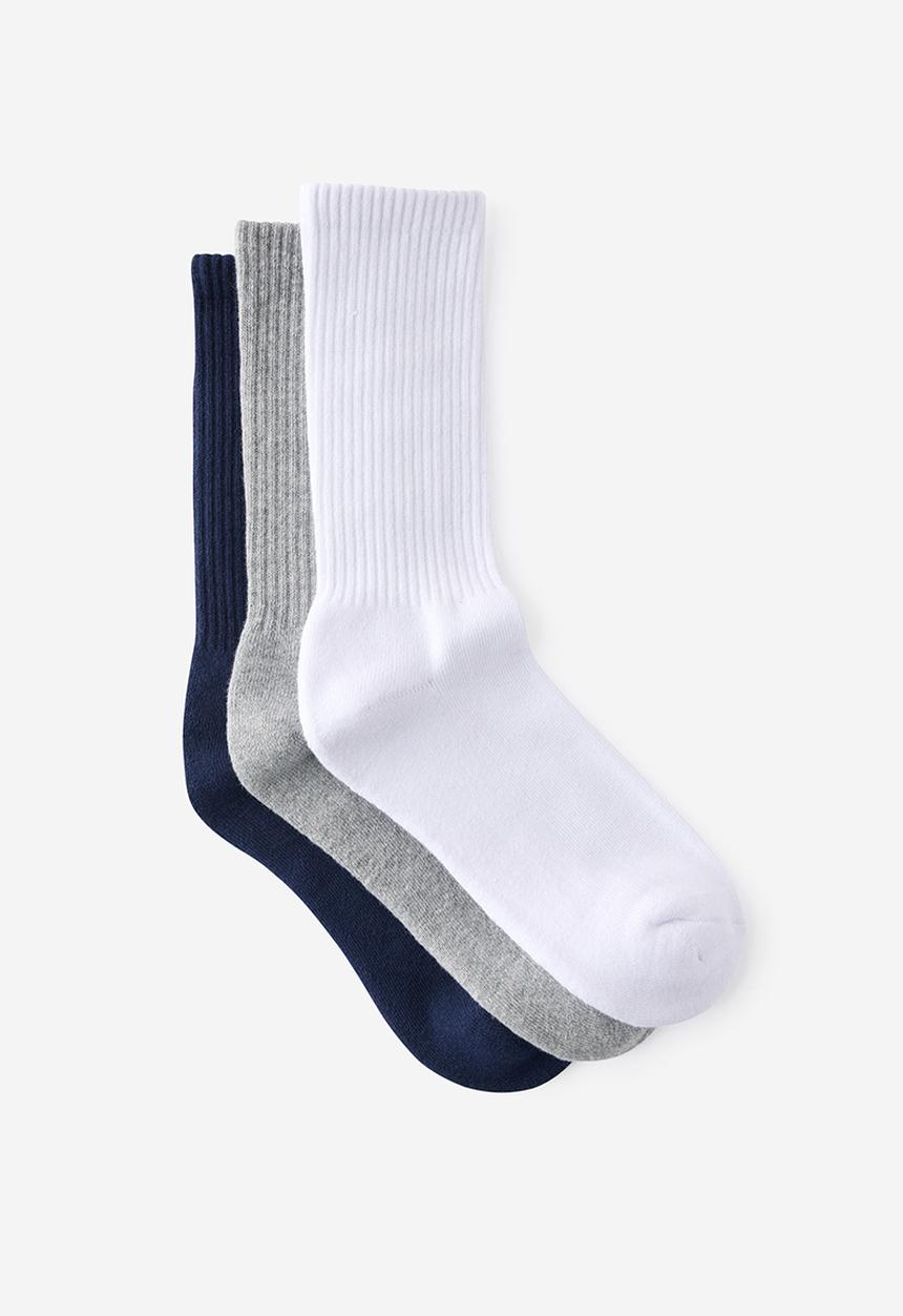 Cotton On - 3 Pack Essential Crew Socks - White/Grey Marle/Navy