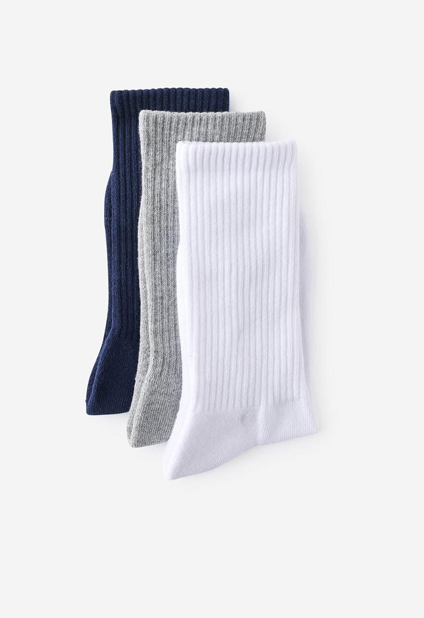Cotton On - 3 Pack Essential Crew Socks - White/Grey Marle/Navy