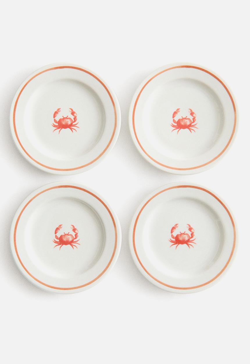 H&M - 4-pack small porcelain plates - orange/crab