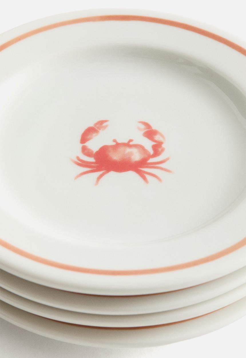 H&M - 4-pack small porcelain plates - orange/crab