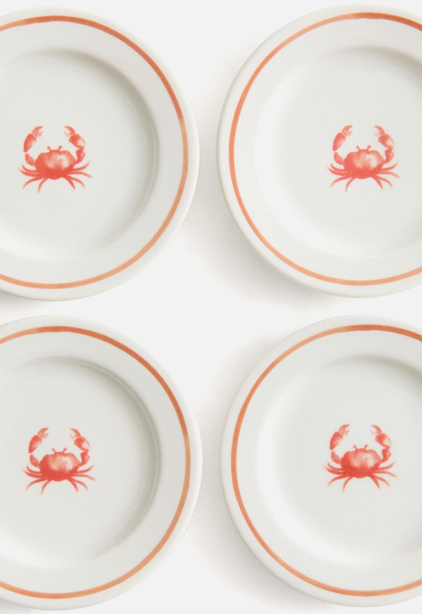 H&M - 4-pack small porcelain plates - orange/crab