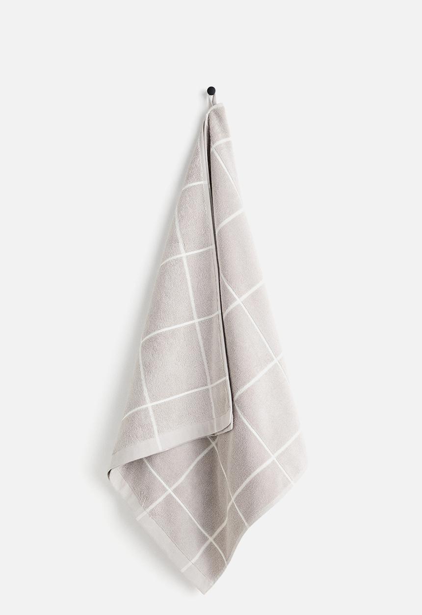 H&M - Grid-patterned bath towel - light greige/checked