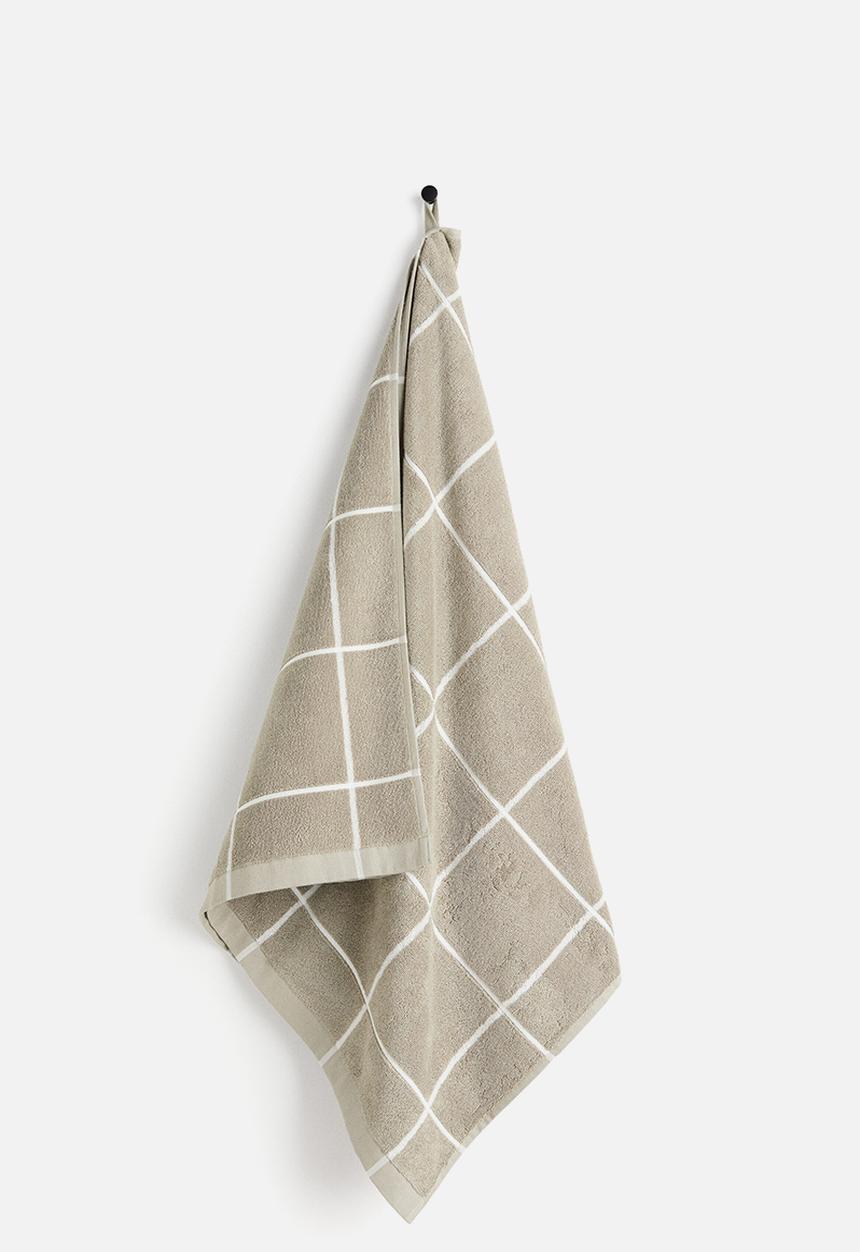 H&M - Grid-patterned bath towel - khaki beige/checked