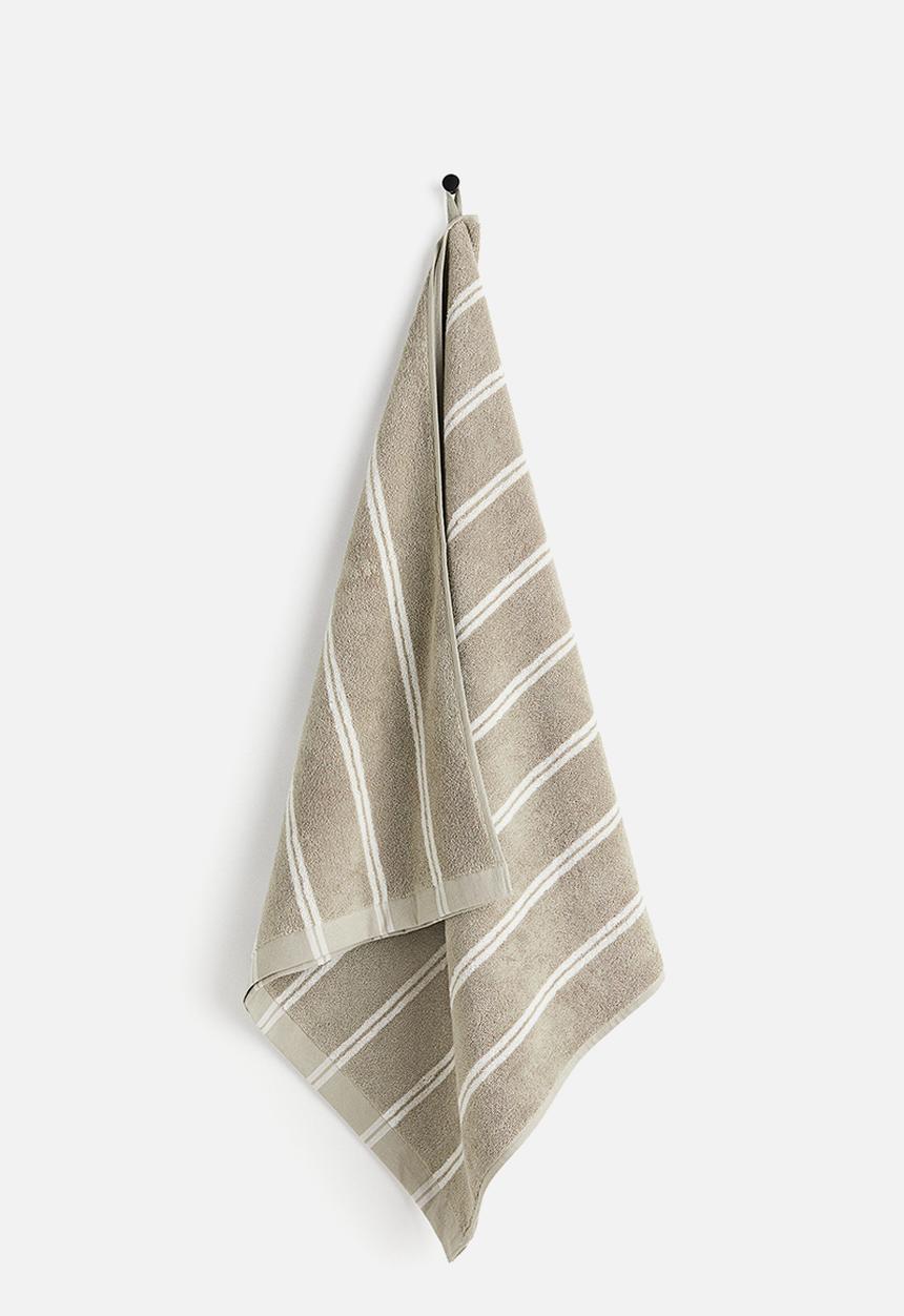 H&M - Striped bath towel - khaki beige/striped