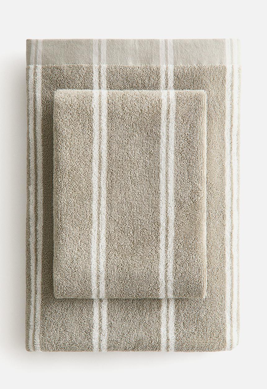 H&M - Striped bath towel - khaki beige/striped