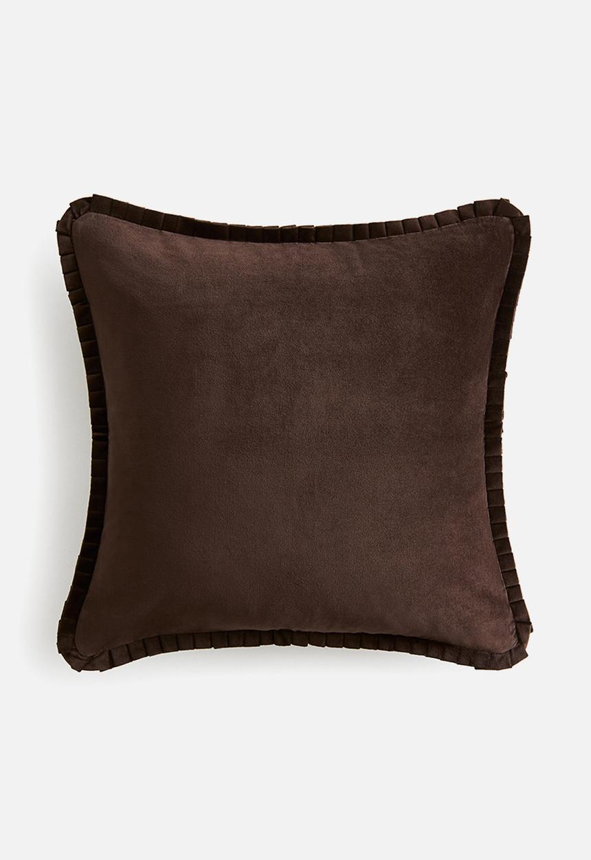 H&M - Pleated velvet cushion cover - dark brown