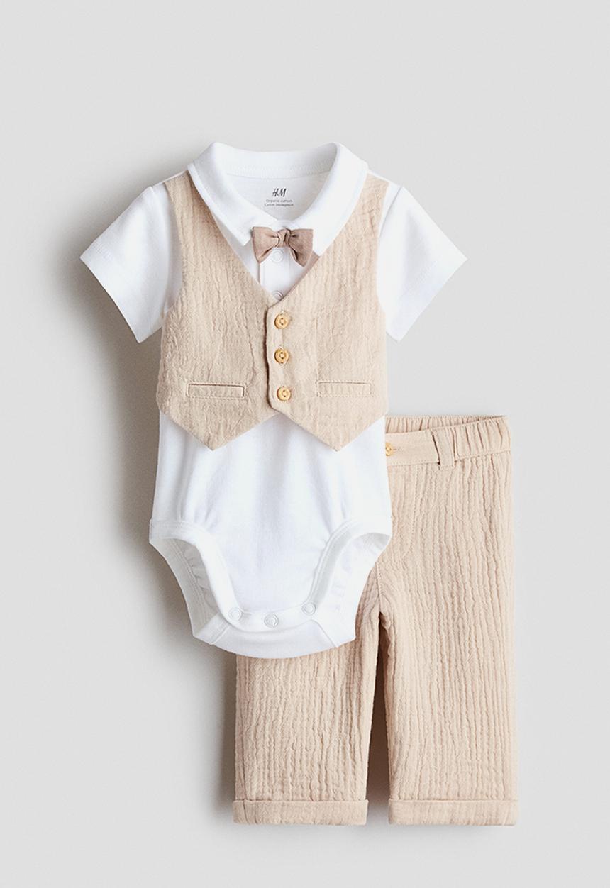 H&M - 2-piece dressy set - light beige/white