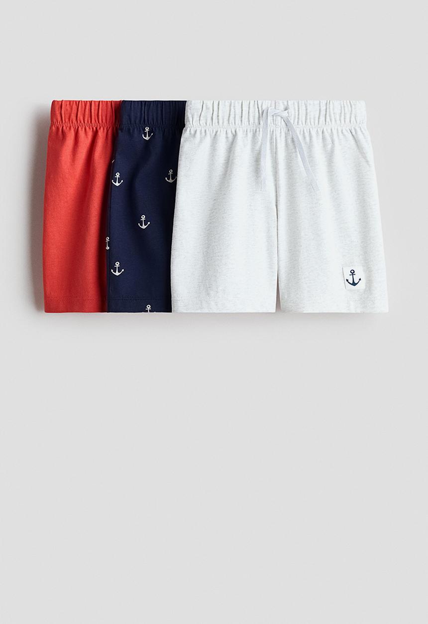 H&M - 3-pack pull-on shorts - light grey marl/anchor