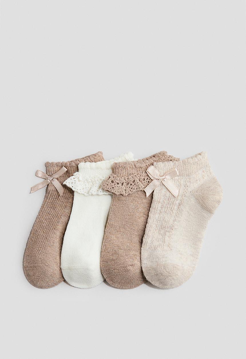 H&M - 4-pack shaftless socks - beige/white