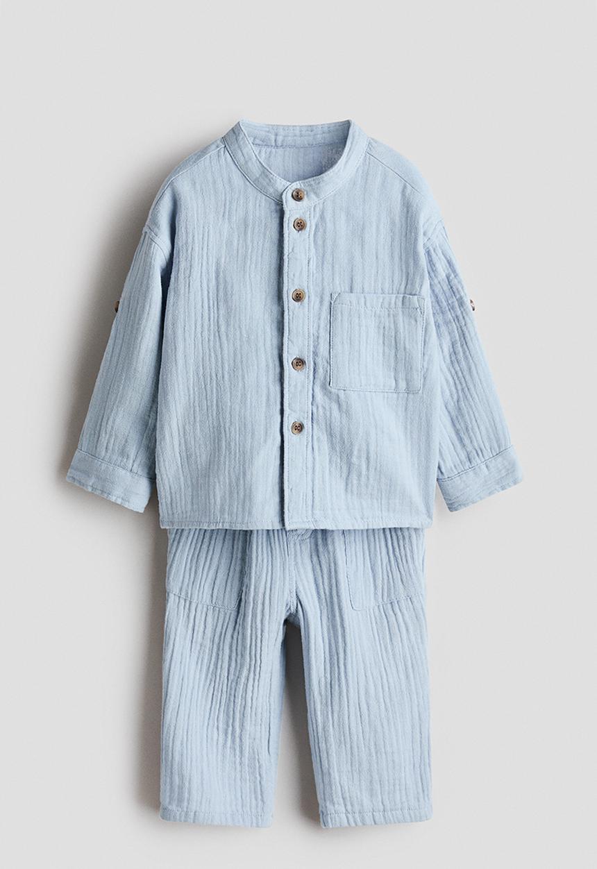 H&M - 2-piece cotton muslin set - light blue