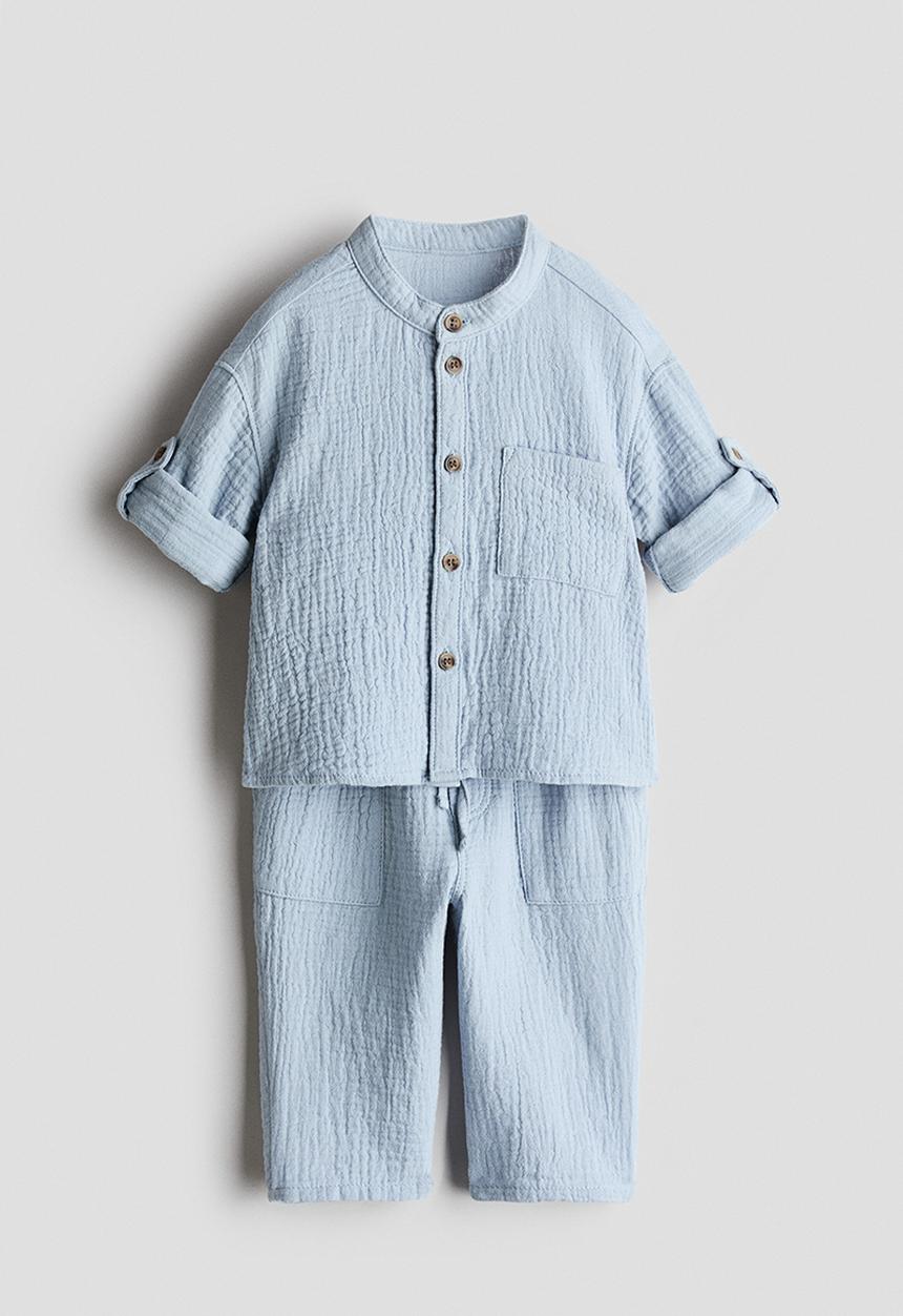 H&M - 2-piece cotton muslin set - light blue