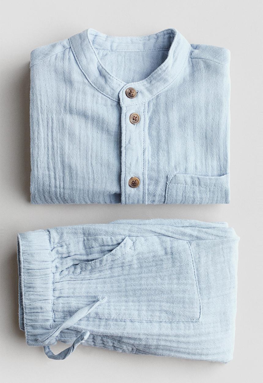 H&M - 2-piece cotton muslin set - light blue