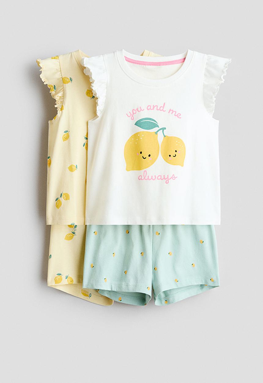 H&M - 2-pack flutter-sleeve pyjamas - light yellow/lemons