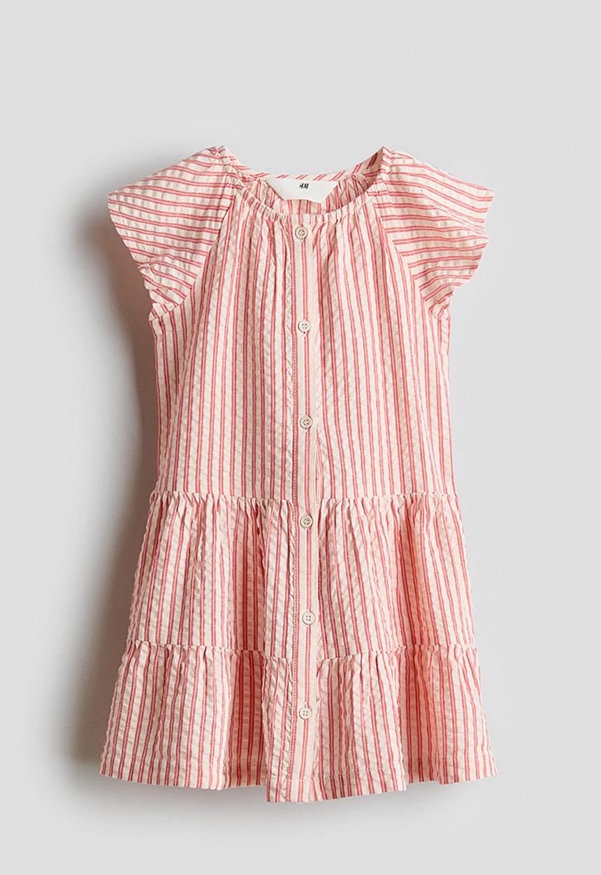 H&M - Tiered seersucker dress - red/striped