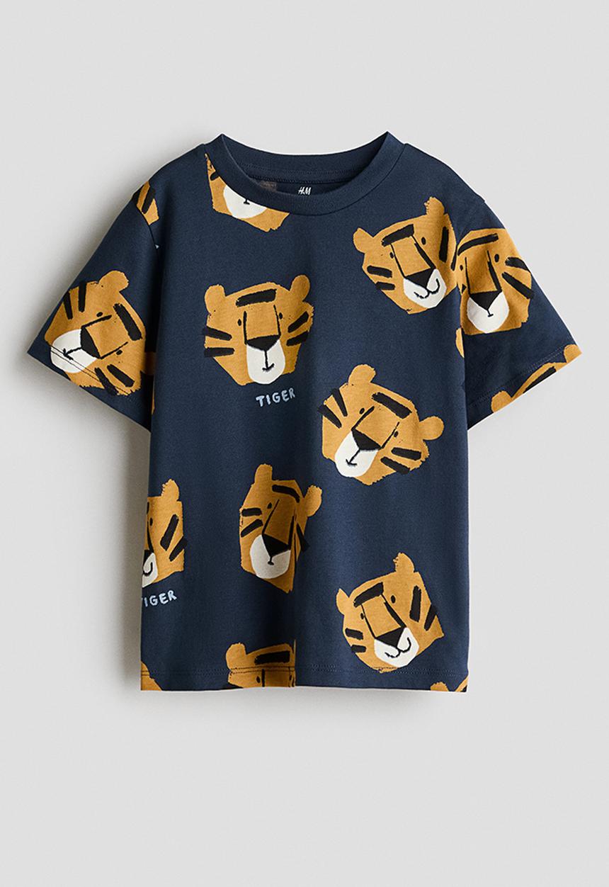 H&M - Printed cotton t-shirt - navy blue/tigers
