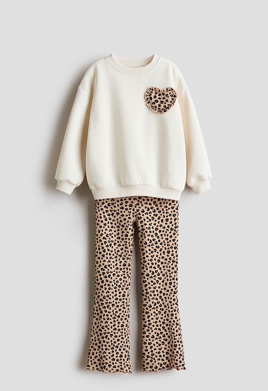 H&M - 2-piece sweatshirt and leggings set - cream/leopard print