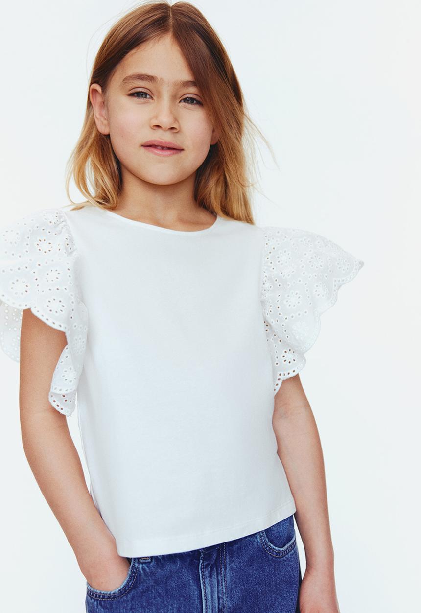 H&M - Flutter-sleeved broderie anglaise top - white
