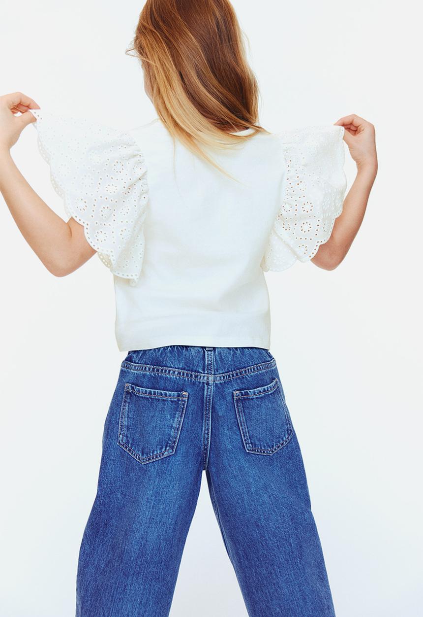 H&M - Flutter-sleeved broderie anglaise top - white
