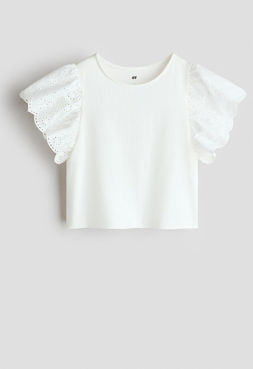 H&M - Flutter-sleeved broderie anglaise top - white