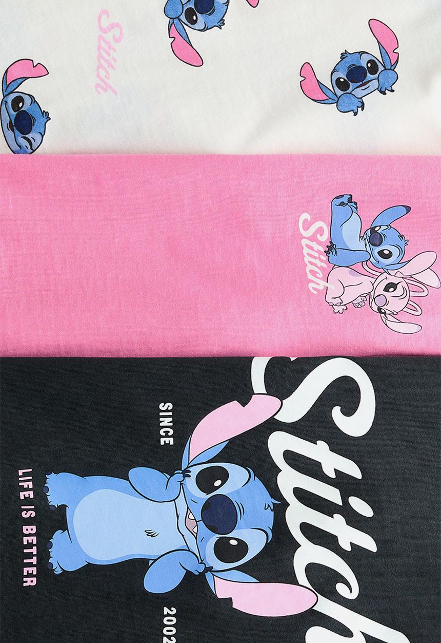 H&M - 3-pack printed jersey tops - dark grey/lilo & stitch