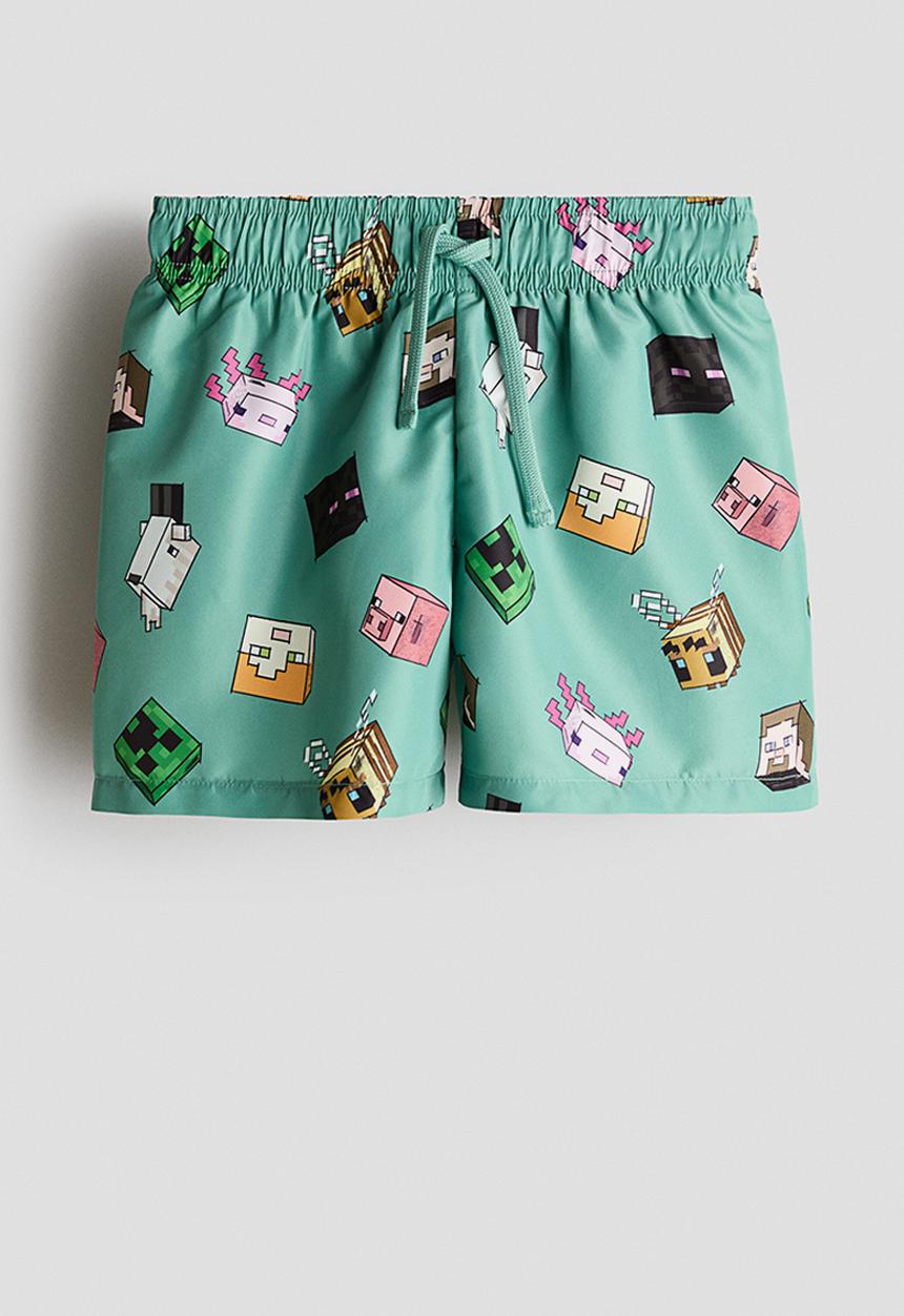 H&M - Printed swim shorts - green/minecraft