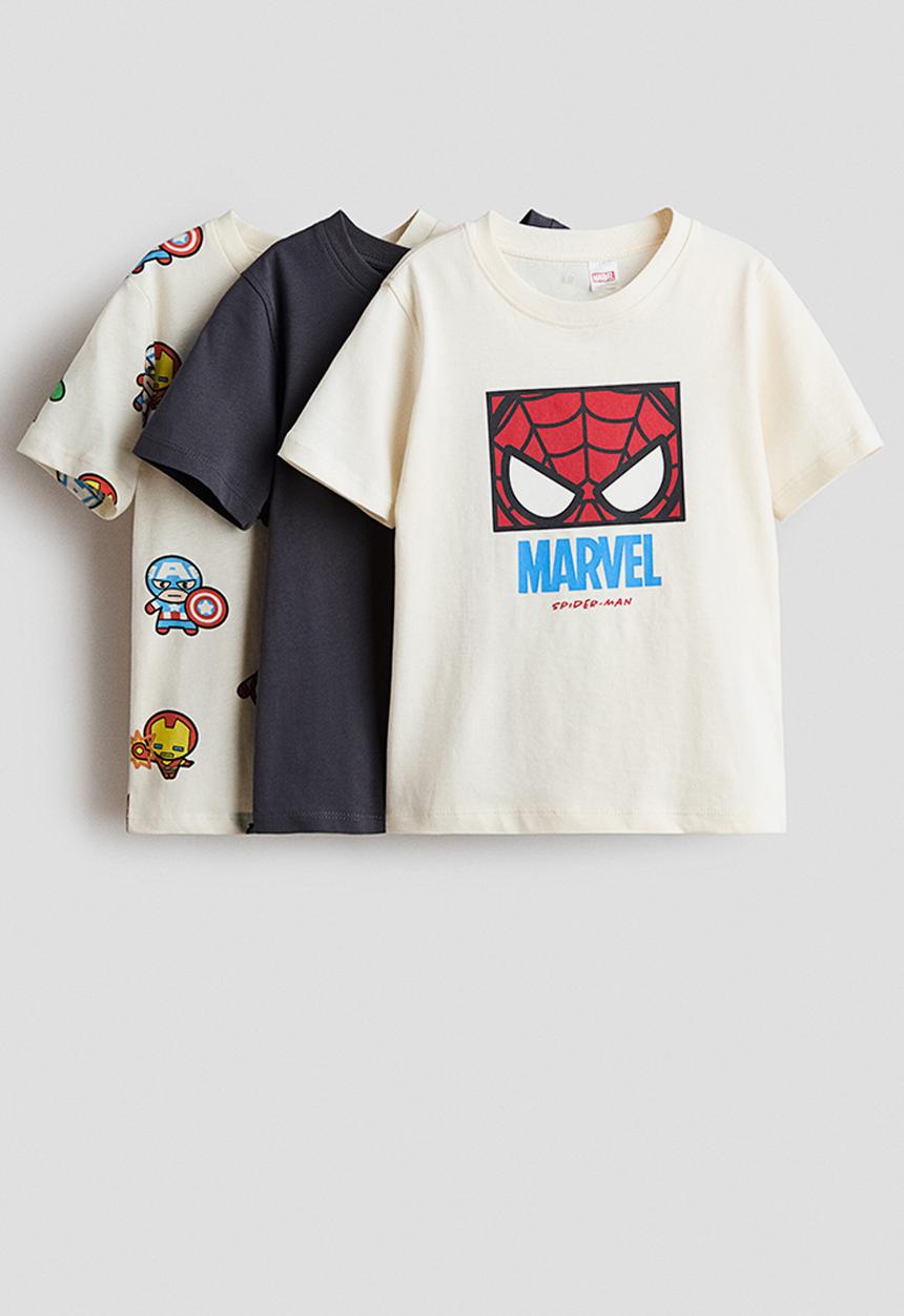 H&M - 3-pack printed t-shirts - cream/marvel