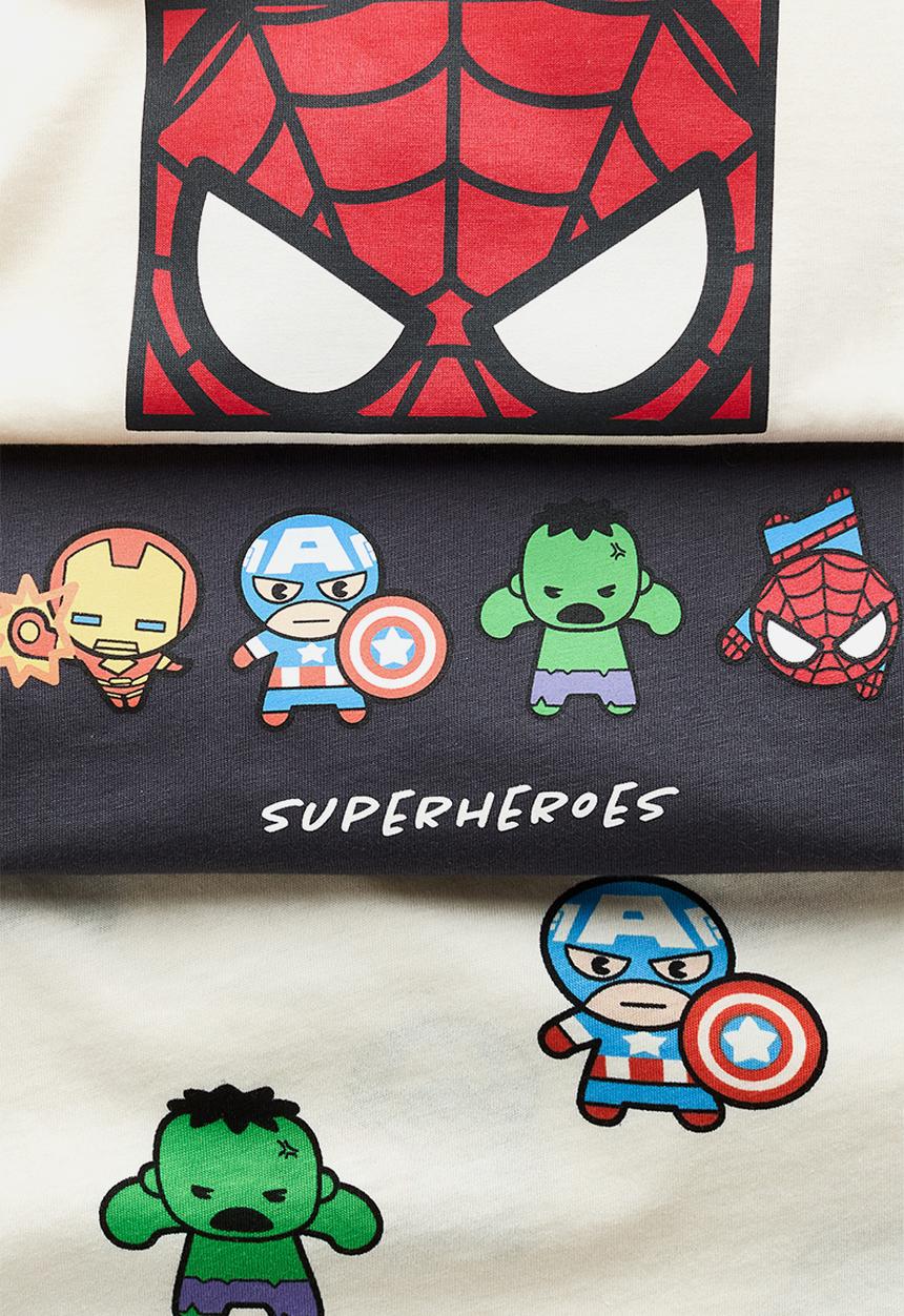 H&M - 3-pack printed t-shirts - cream/marvel